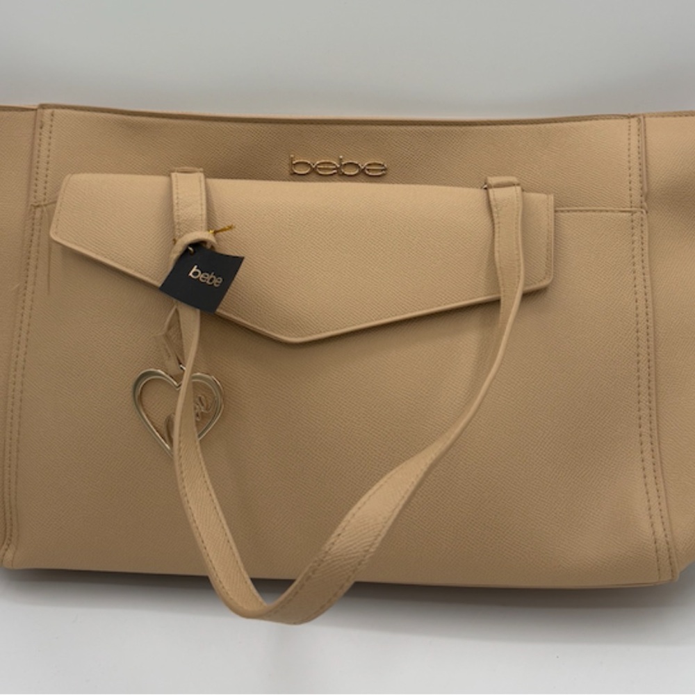 Bebe Beige Tote Bag with Heart Charm